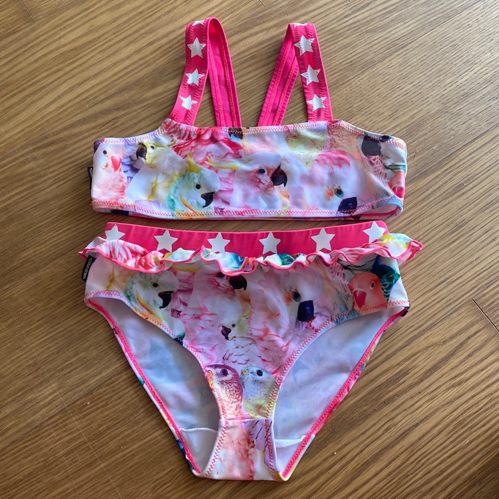 MOLO Girl’s Cockatoo Parrot Bikini Swimming Bathing Suit Size 9-10 134-140